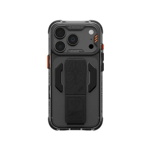 SkinArma Helio CE Gray case for iPhone 18 Pro Max with detachable silicone grip-stand and 8-ft drop protection in Qatar