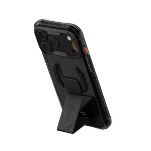 SkinArma Helio CE Gray case for iPhone 18 Pro Max with detachable silicone grip-stand and 8-ft drop protection in Qatar