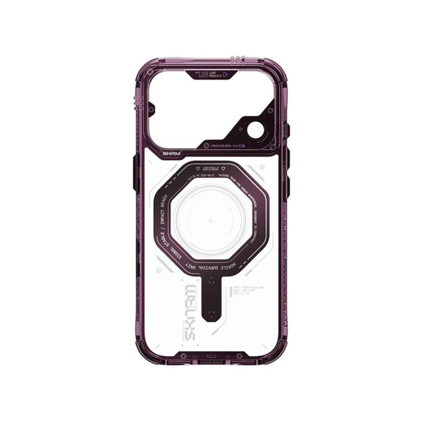SkinArma Magma Case for iPhone 18 Pro with dual magnetic rings and aluminum buttons Burgundy Qatar
