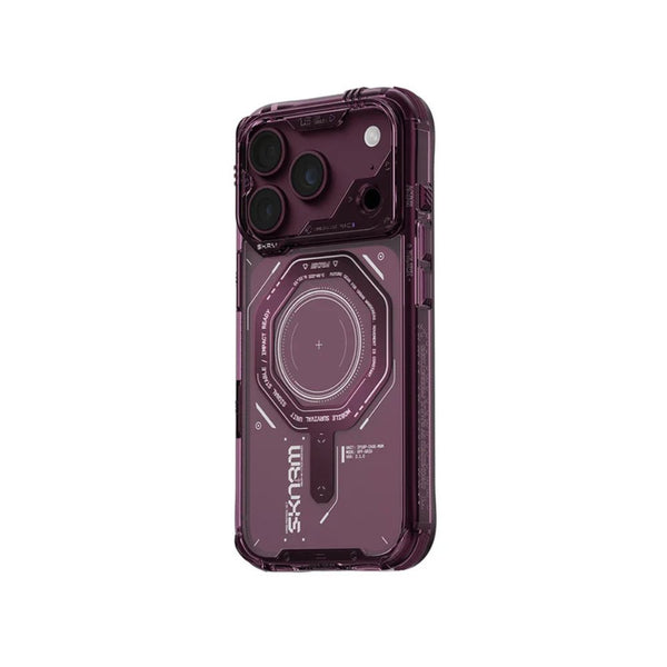 SkinArma Magma Case for iPhone 18 Pro Max with dual magnetic rings and aluminum buttons Burgundy Qatar