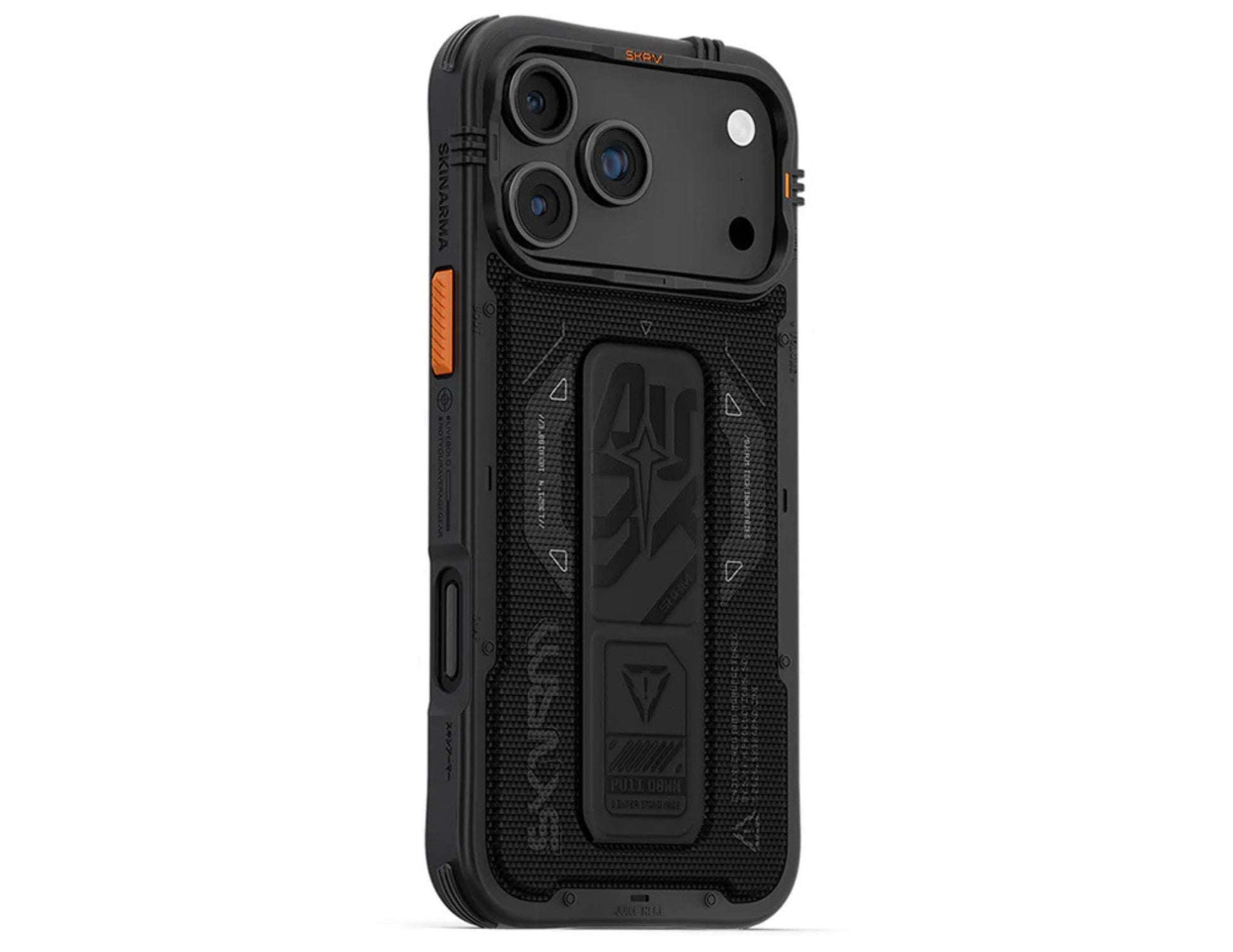Skinarma Phantom Case for iPhone 17 Pro/Pro Max, ergonomic airbag bumper design, foldable stand, M-Safe magnetic charging compatibility, at Thabthaba Store Qatar