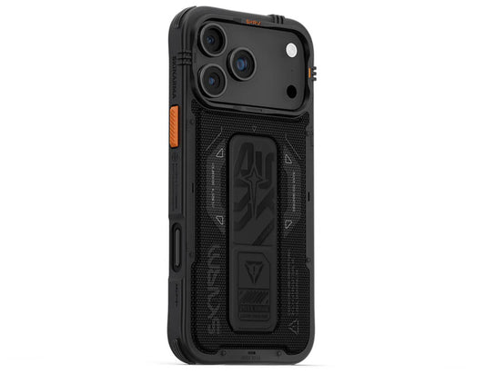 Skinarma Phantom Case for iPhone 17 Pro/Pro Max, ergonomic airbag bumper design, foldable stand, M-Safe magnetic charging compatibility, at Thabthaba Store Qatar