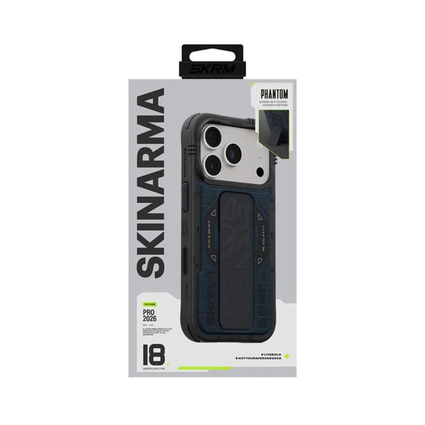 SkinArma Phantom Case for iPhone 18 Pro with M-Safe charging and foldable stand Blue Qatar