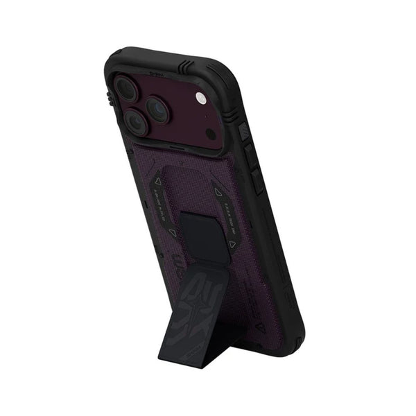 SkinArma Phantom Case for iPhone 18 Pro with M-Safe charging and foldable stand Burgundy Qatar