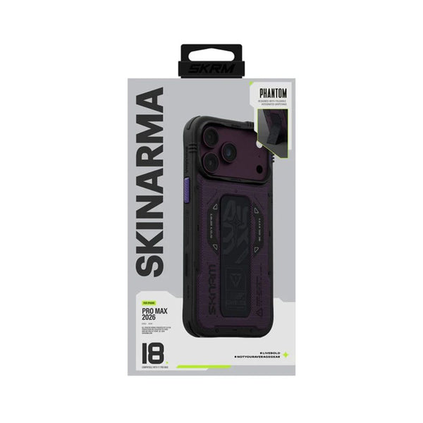 SkinArma Phantom Case for iPhone 18 Pro Max with M-Safe charging and foldable stand Burgundy Qatar