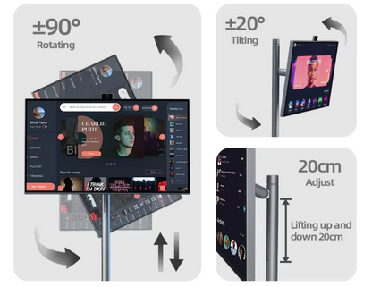 Rotatable and height-adjustable 27-inch smart display for flexible viewing.