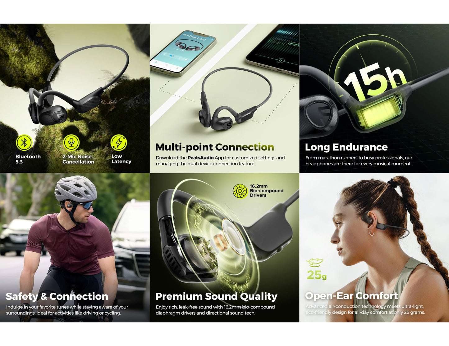 SoundPeats RunFree Lite2 Bluetooth Air Conduction Sport Headphones Black Thabthaba Store Qatar