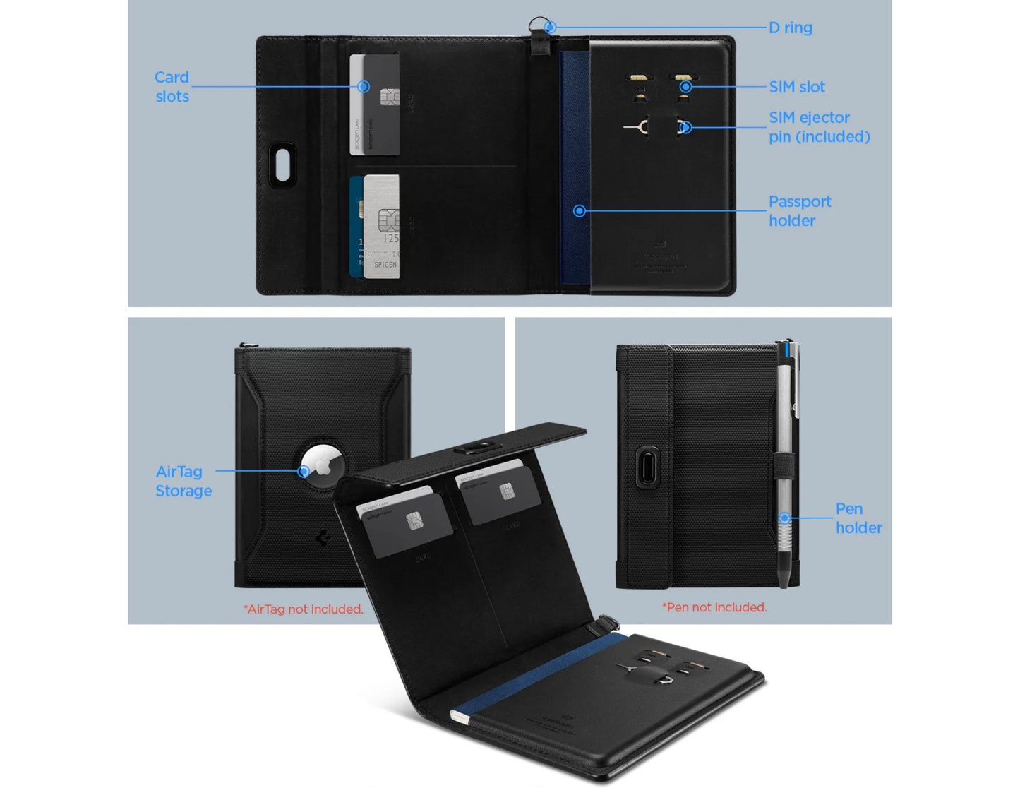 Spigen Passport Holder AirTag vegan leather RFID travel wallet Qatar