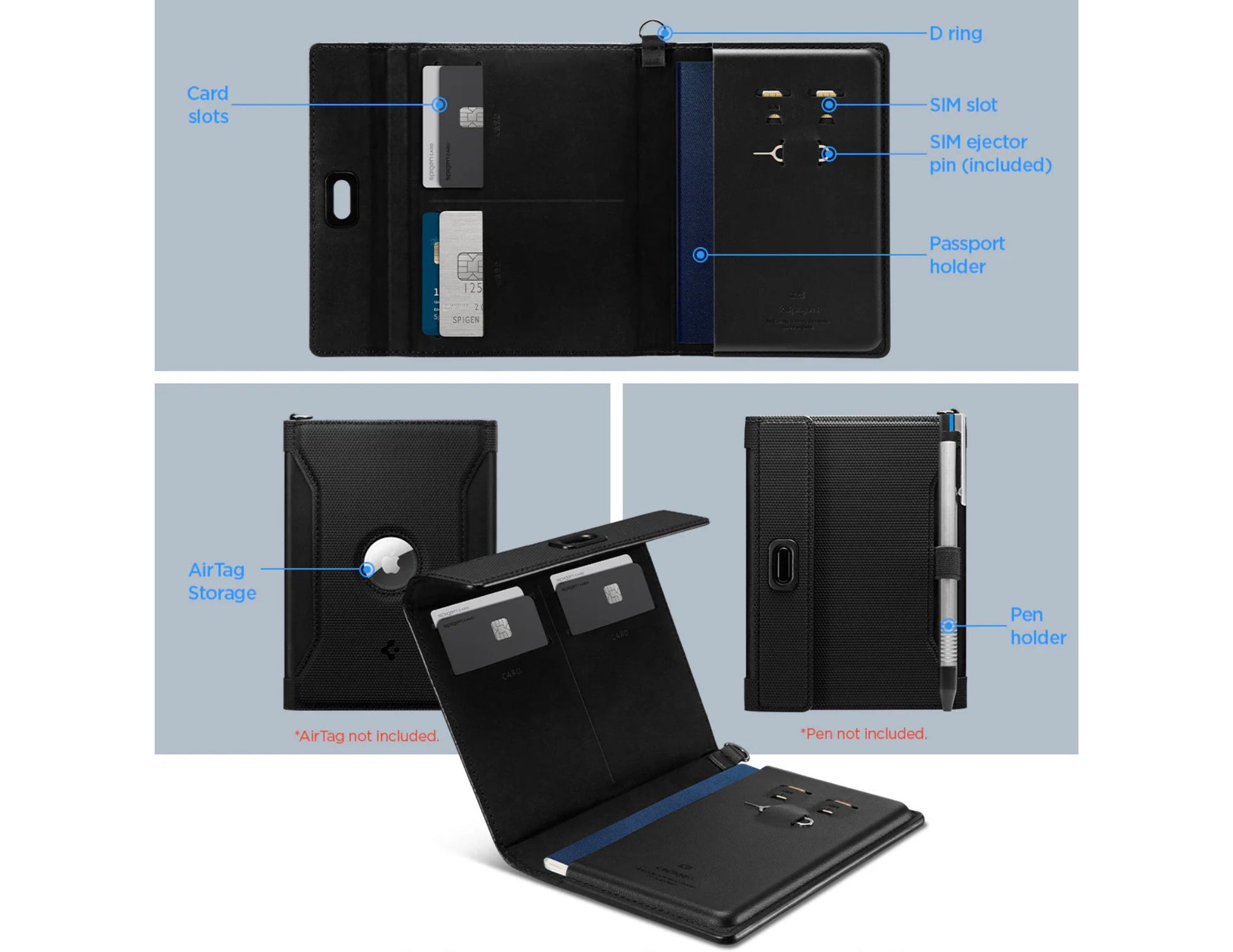 Spigen Passport Holder AirTag vegan leather RFID travel wallet Qatar