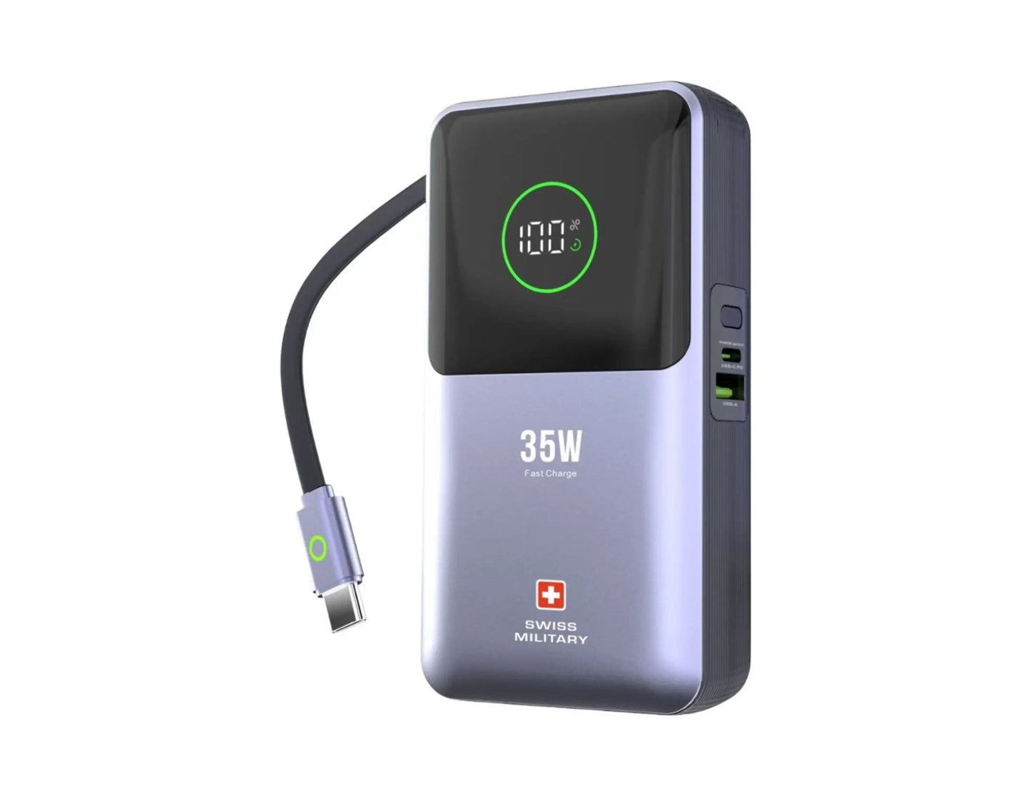 Swiss Military 10,000mAh Portable Power Bank with Integrated Retractable USB-C Cable 35W