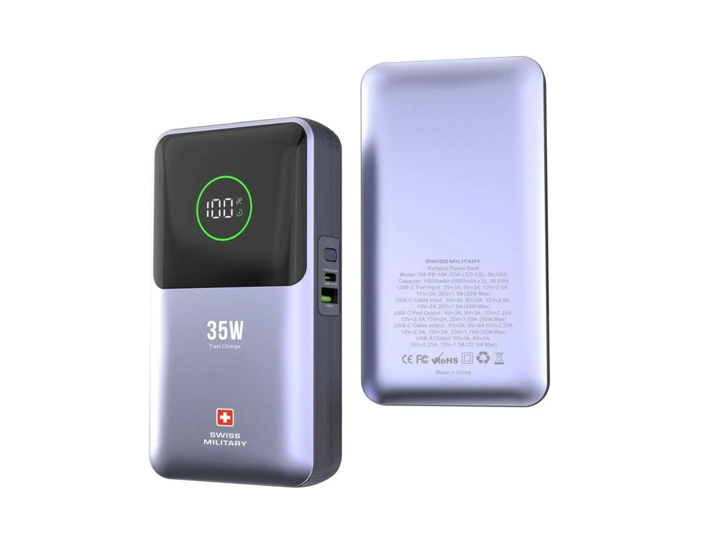 Swiss Military 10,000mAh Portable Power Bank with Integrated Retractable USB-C Cable 35W