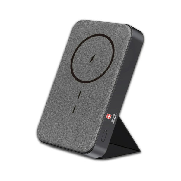 Swiss Military 10000mAh solid state magnetic power bank with 15W wireless charging stand, Gray, Qatar