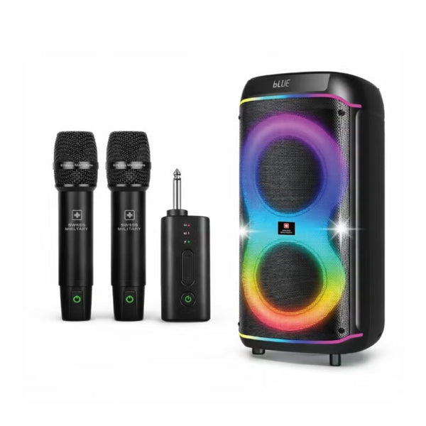 Swiss Military 1000W portable wireless party speaker with dual karaoke microphones and RGB lights Qatar
