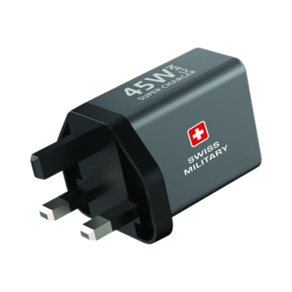 Swiss Military 45W GaN wall charger USB-C USB-A dual port Gray Qatar