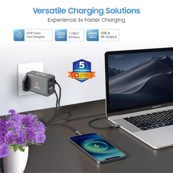 Swiss Military 65W GaN dual port USB-C PD wall charger Gray Qatar