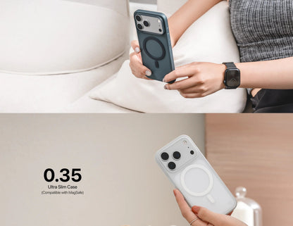 SwitchEasy 0.35 M O-Ring Ultra Slim MagSafe case for iPhone 17 Series, ultra-thin clear design with O-Ring magnetic support, anti-fingerprint, at Thabthaba Store Qatar