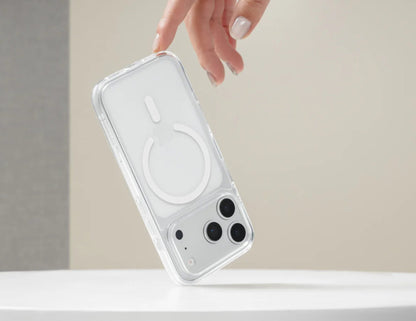 SwitchEasy Crush M C-Ring MagSafe clear case for iPhone 17 Pro/Pro Max, crystal clear w/ C-Ring magnetic array, AIR-BARRIER technology, 16ft drop rating, at Thabthaba Store Qatar