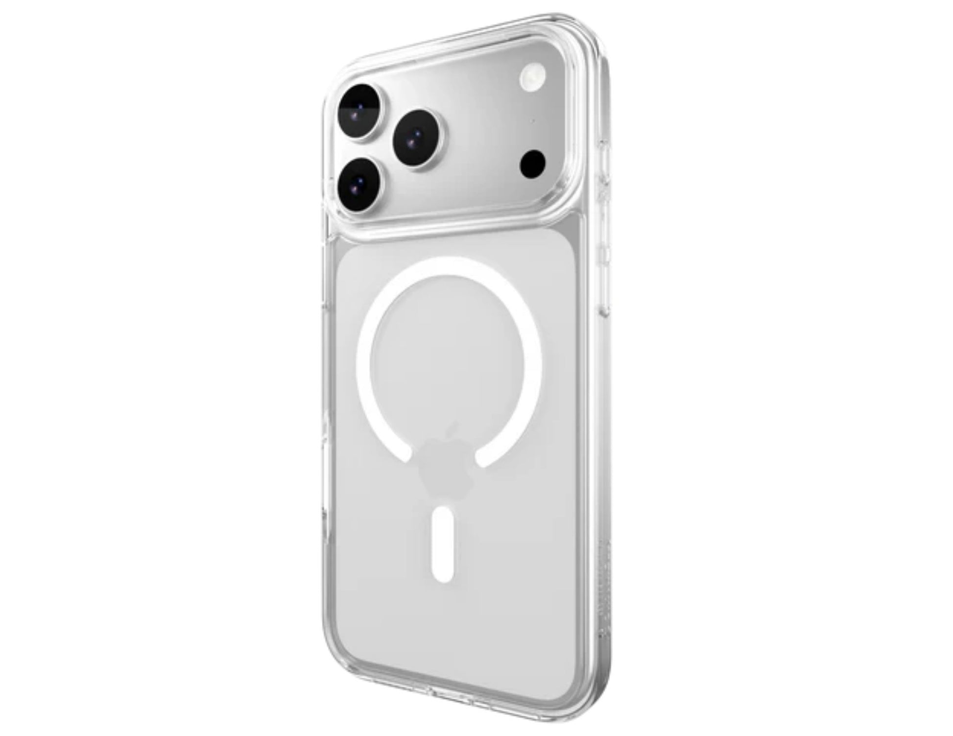 SwitchEasy Crush M C-Ring MagSafe clear case for iPhone 17 Pro/Pro Max, crystal clear w/ C-Ring magnetic array, AIR-BARRIER technology, 16ft drop rating, at Thabthaba Store Qatar