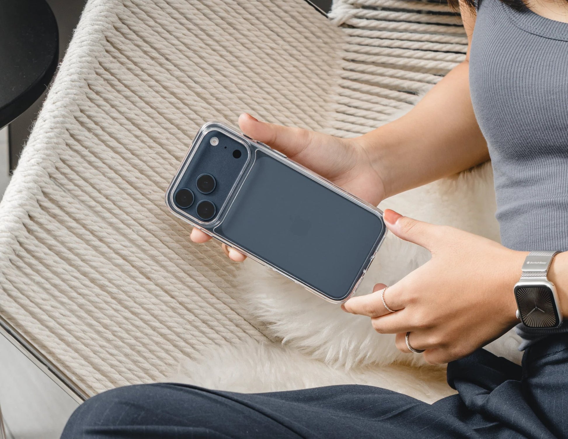 SwitchEasy Crush Protective Clear Case for iPhone 17 Series, AIR-BARRIER with 0.3mm air cushion, 85% optical clarity, 16ft military-grade drop tested, at Thabthaba Store Qatar