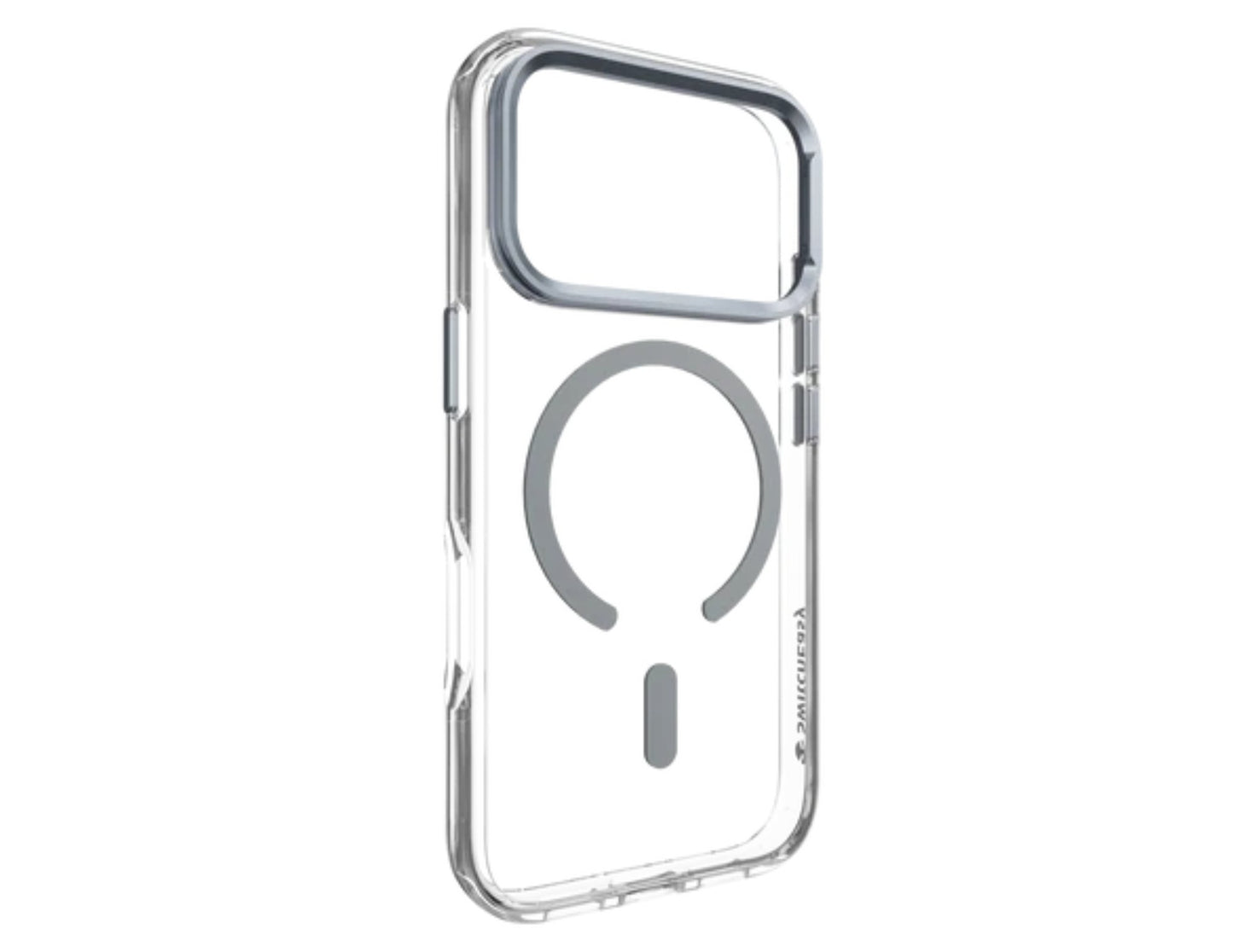 SwitchEasy LenStand M Protective Case for iPhone 17 Pro & Pro Max, foldable 60° stand, metal lens protection, 10-foot drop tested, MagSafe C-ring, silver, at Thabthaba Store Qatar