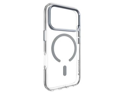 SwitchEasy LenStand M Protective Case for iPhone 17 Pro & Pro Max, foldable 60° stand, metal lens protection, 10-foot drop tested, MagSafe C-ring, silver, at Thabthaba Store Qatar