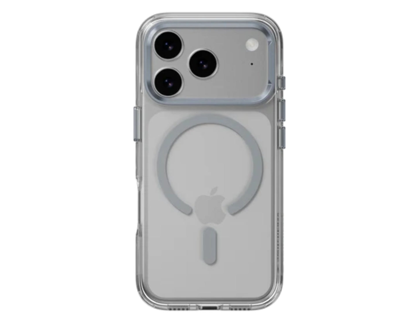 SwitchEasy LenStand M Protective Case for iPhone 17 Pro & Pro Max, foldable 60° stand, metal lens protection, 10-foot drop tested, MagSafe C-ring, silver, at Thabthaba Store Qatar