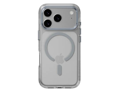 SwitchEasy LenStand M Protective Case for iPhone 17 Pro & Pro Max, foldable 60° stand, metal lens protection, 10-foot drop tested, MagSafe C-ring, silver, at Thabthaba Store Qatar