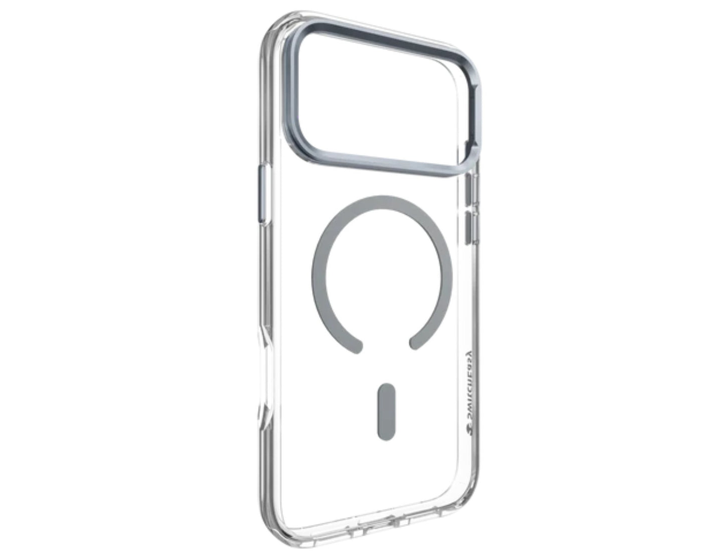 SwitchEasy LenStand M Protective Case for iPhone 17 Pro & Pro Max, foldable 60° stand, metal lens protection, 10-foot drop tested, MagSafe C-ring, silver, at Thabthaba Store Qatar