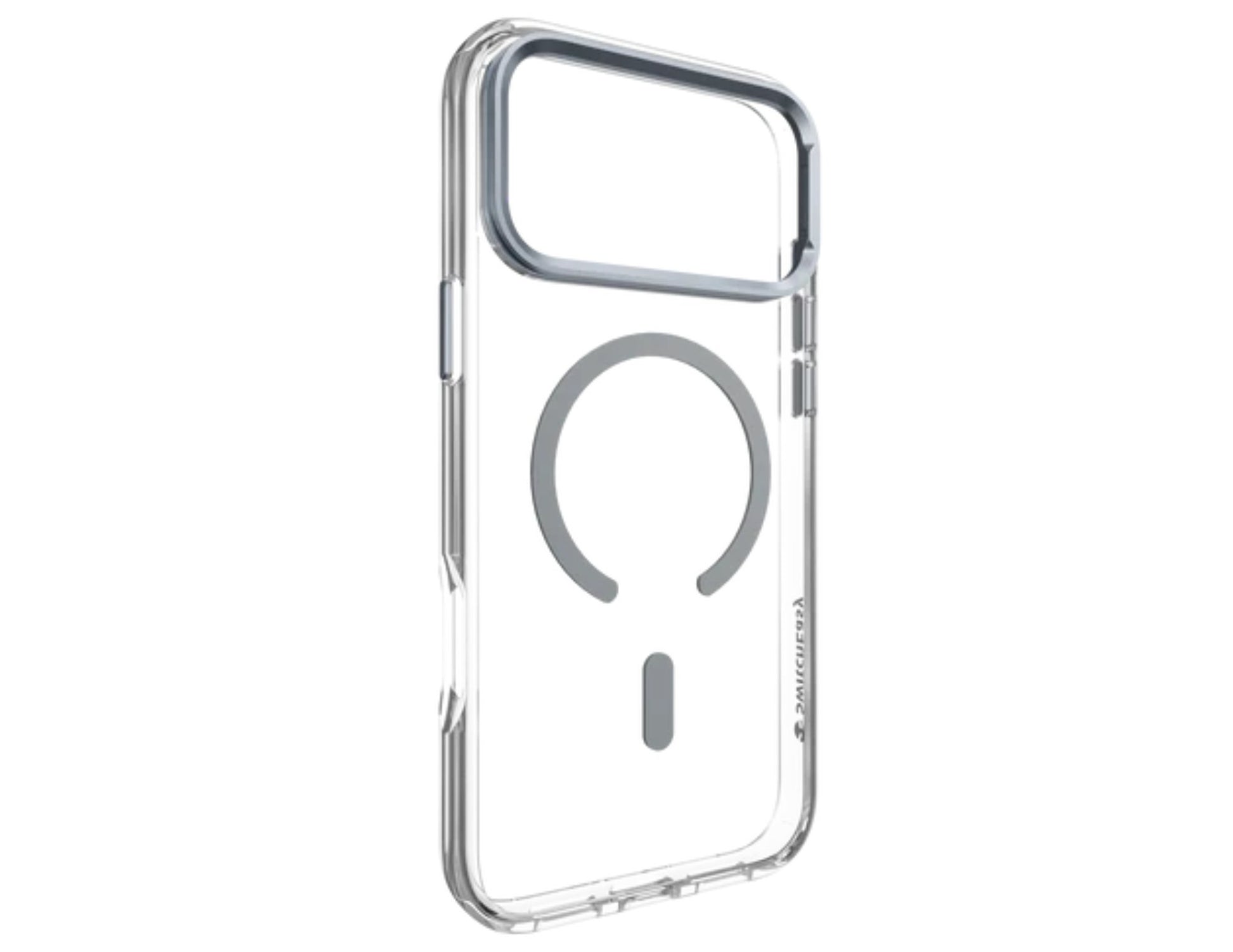 SwitchEasy LenStand M Protective Case for iPhone 17 Pro & Pro Max, foldable 60° stand, metal lens protection, 10-foot drop tested, MagSafe C-ring, silver, at Thabthaba Store Qatar