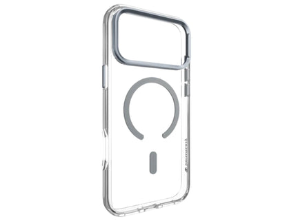 SwitchEasy LenStand M Protective Case for iPhone 17 Pro & Pro Max, foldable 60° stand, metal lens protection, 10-foot drop tested, MagSafe C-ring, silver, at Thabthaba Store Qatar