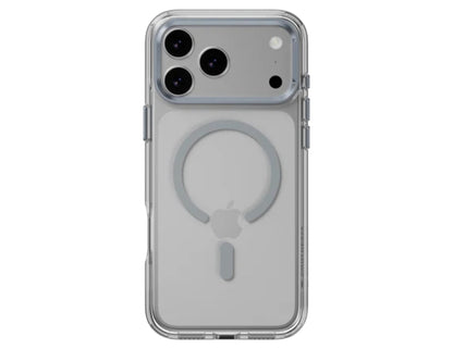 SwitchEasy LenStand M Protective Case for iPhone 17 Pro & Pro Max, foldable 60° stand, metal lens protection, 10-foot drop tested, MagSafe C-ring, silver, at Thabthaba Store Qatar