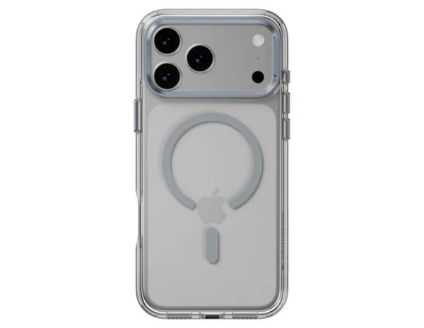SwitchEasy LenStand M Protective Case for iPhone 17 Pro & Pro Max, foldable 60° stand, metal lens protection, 10-foot drop tested, MagSafe C-ring, silver, at Thabthaba Store Qatar