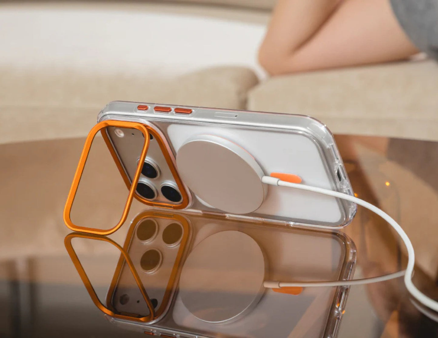 SwitchEasy LenStand M Protective Case for iPhone 17 Pro & Pro Max, foldable 60° stand, metal lens protection, 10-foot drop tested, MagSafe C-ring, silver, at Thabthaba Store Qatar
