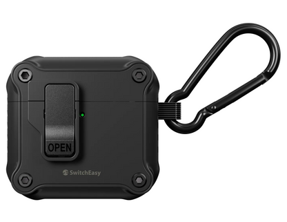 SwitchEasy Rugged Shield AirPods 4 Case SAPAP4345SG24 in Black showing rugged design.