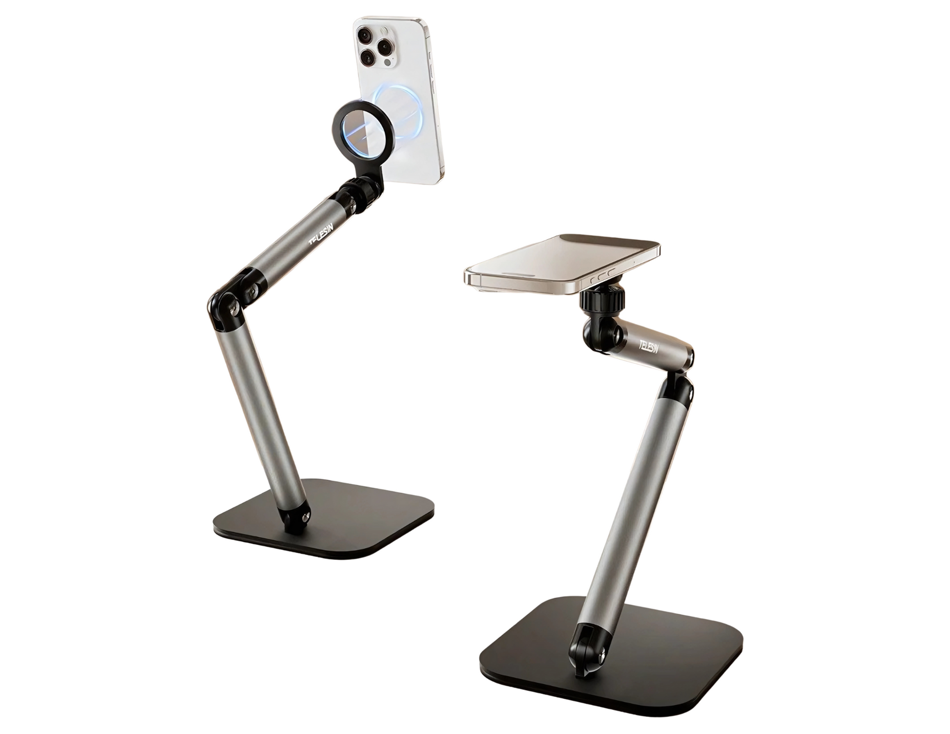 Side view of TELESIN Magnetic Desktop Phone Stand P3-DS-01 showing the adjustable angle feature.