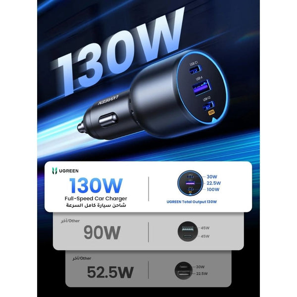 UGREEN EC705 130W 3-port fast car charger 100W USB-C PD Black Qatar