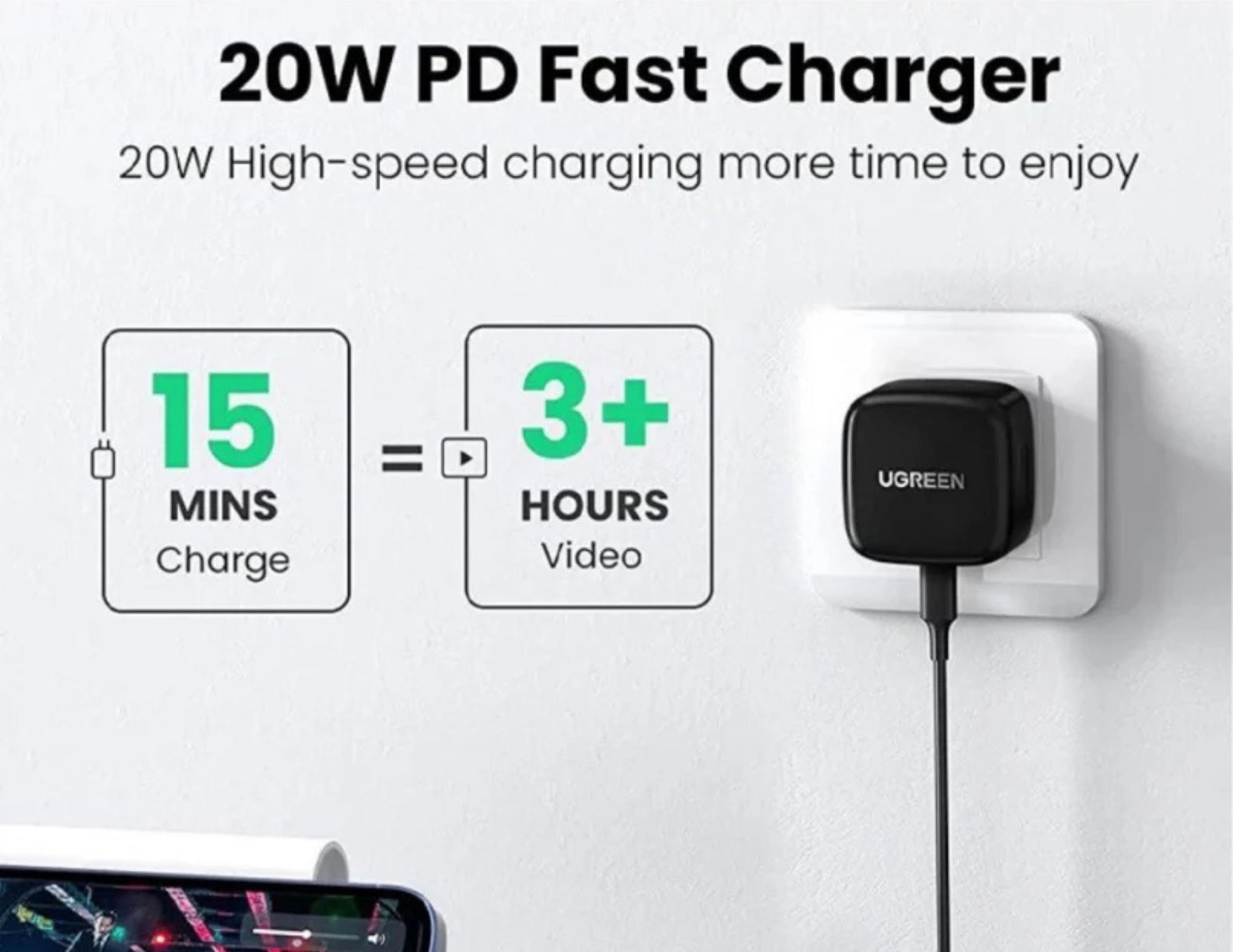 Ugreen PD GaN Fast Charger 20W CD137 white and black Qatar