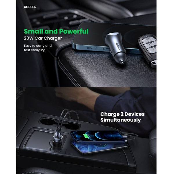 UGREEN 30780 18W dual USB car charger USB-C PD USB-A QC Space Gray Qatar