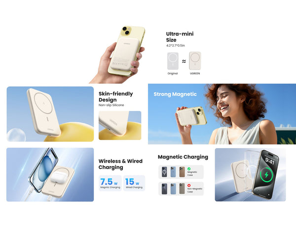 UGREEN 5000mAh Magnetic Wireless Power Bank Beige PB560 Qatar