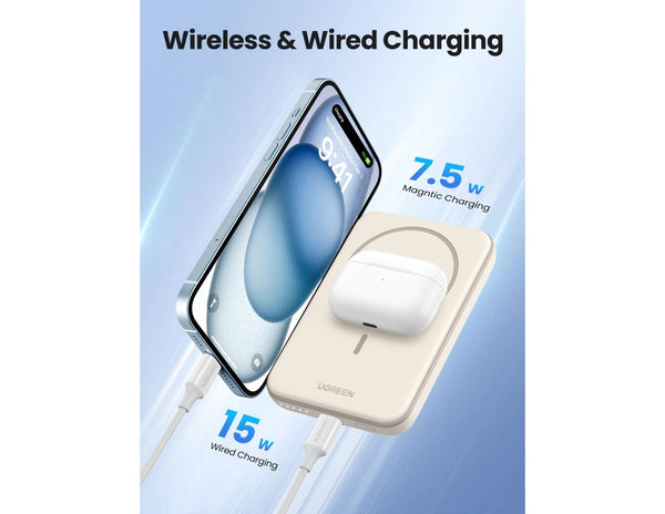 UGREEN 5000mAh Magnetic Wireless Power Bank Beige PB560 Qatar
