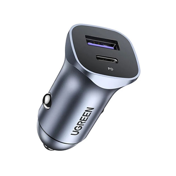Ugreen CD130 dual-port car charger 30W USB-C PD and 22.5W USB-A SCP Space Grey Qatar