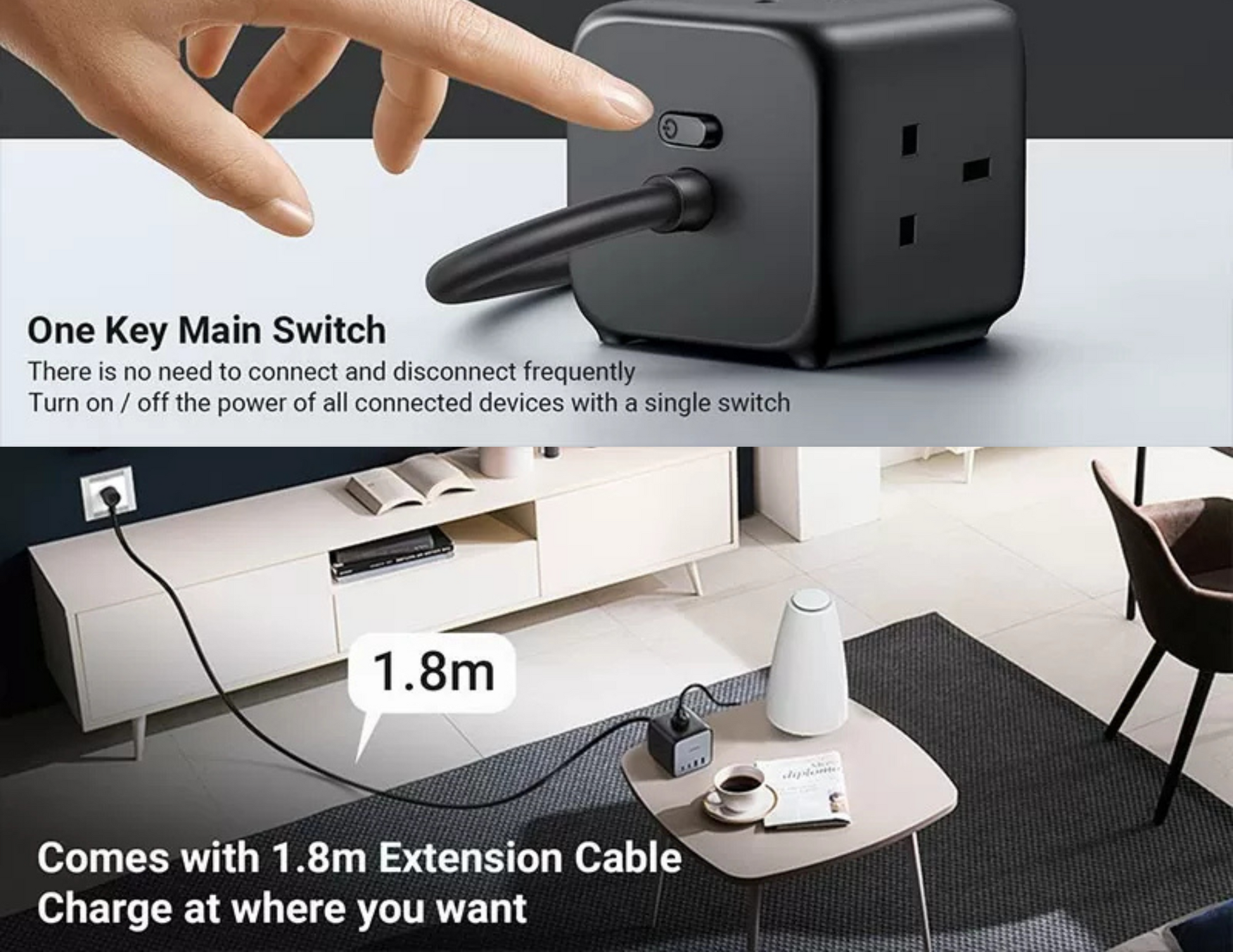 Ugreen Diginest Cube CD268 with its 1.8M extension cord.