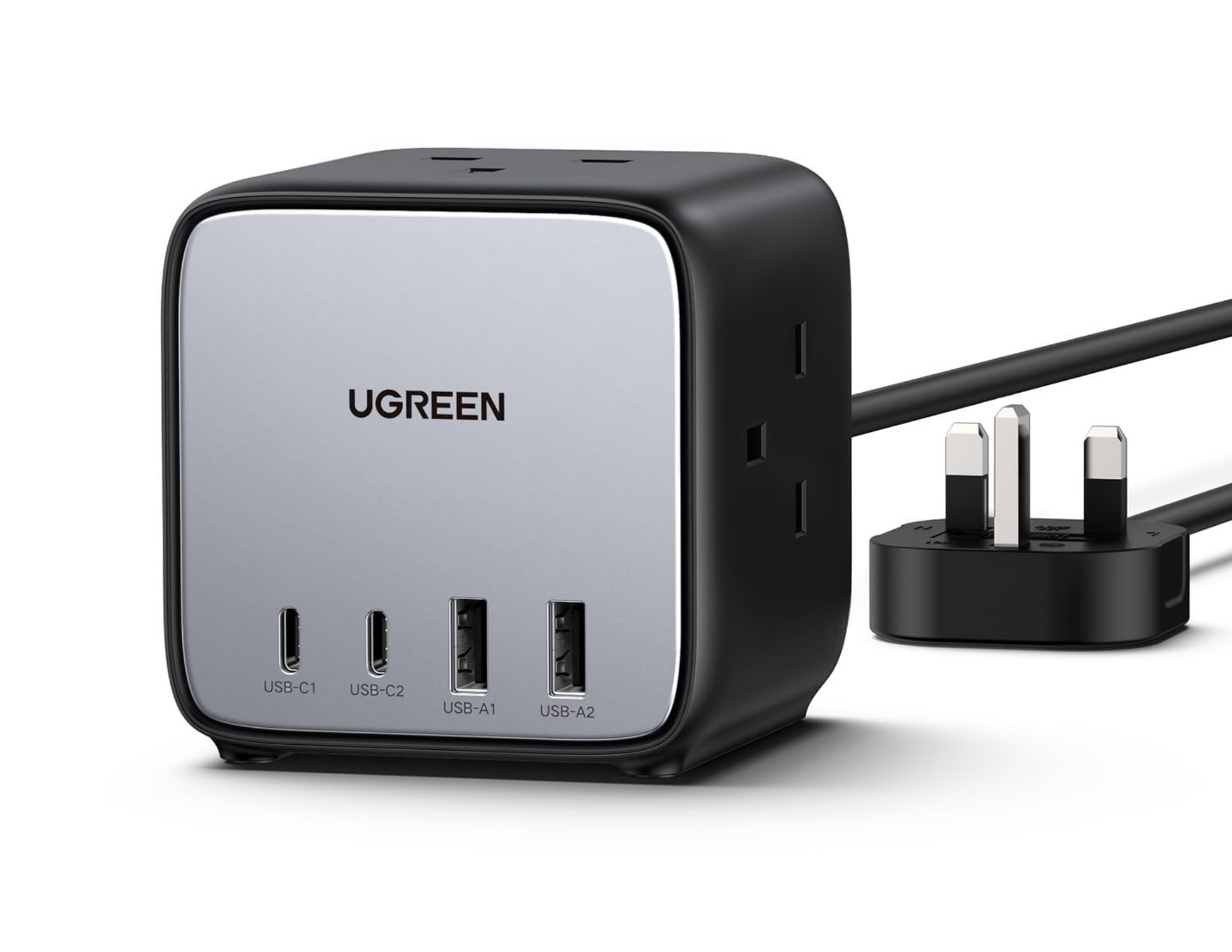 Front view of Ugreen Diginest Cube Power Strip CD268 showing all ports.