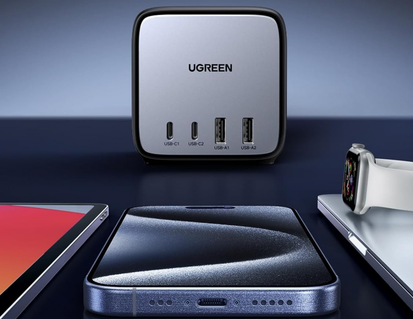 Close-up of USB-C and USB-A ports on Ugreen Diginest Cube CD268.