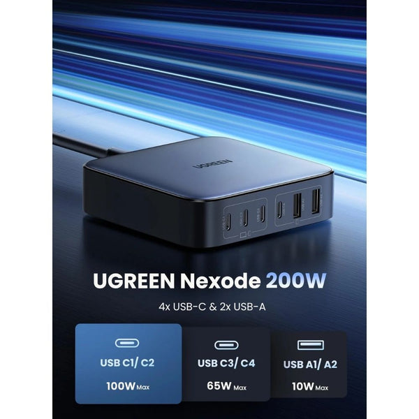 UGREEN Nexode 200W 6-Port GaN desktop fast charger UK Space Gray Qatar