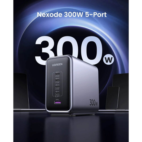 Ugreen Nexode 300W 5-port GaN fast charger CD333 UK plug with 4 USB-C and 1 USB-A ports Qatar
