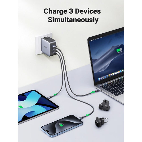 UGREEN Nexode CD296 65W 3-port GaN charger with USB-C USB-A US UK EU travel plugs Qatar