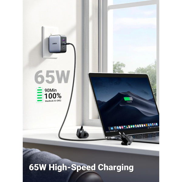 UGREEN Nexode CD296 65W 3-port GaN charger with USB-C USB-A US UK EU travel plugs Qatar