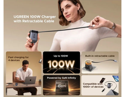 Ugreen Nexode Pro GaN 100W Fast Charger Retractable USB-C Cable X616 Qatar
