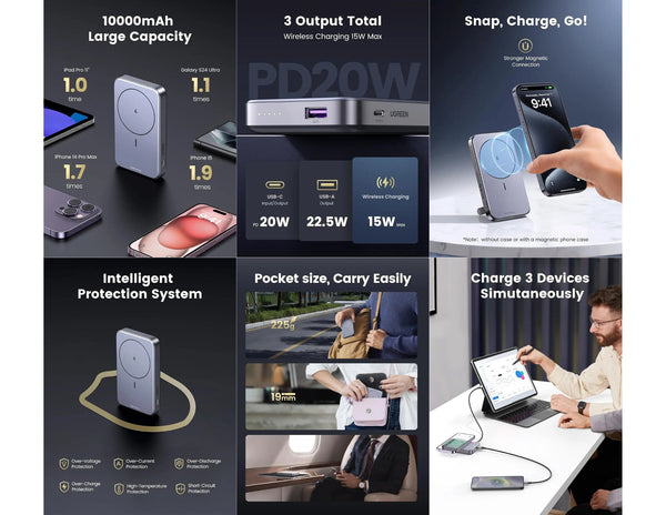 UGREEN PB206 10000mAh magnetic wireless power bank with foldable stand 15W Qi Qatar